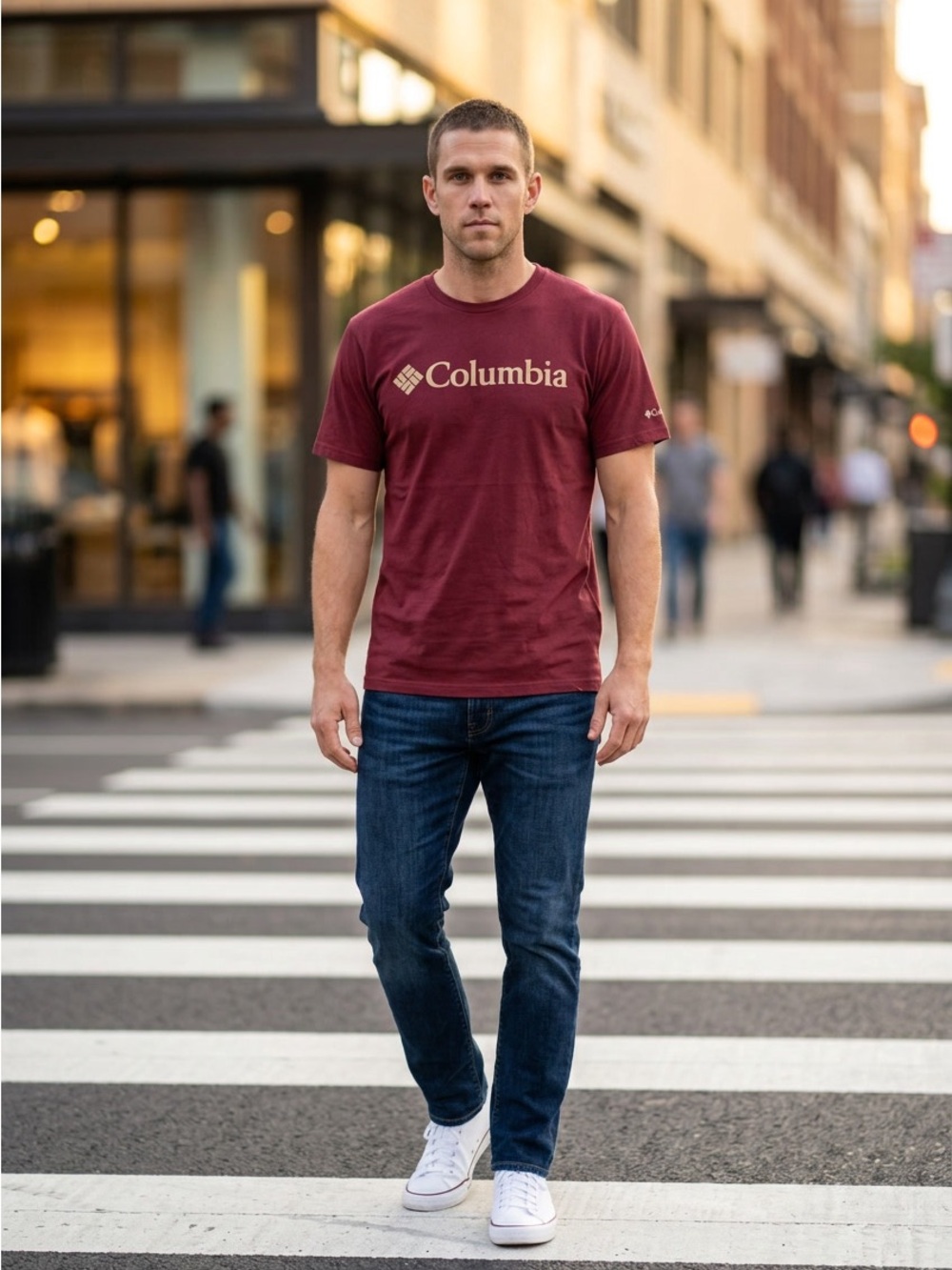 Columbia Men's Short-Sleeve Logo Tee — Wine/Burgundy Size S